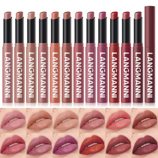 Langmanni Twelve Color Slanted Mouth Rotating Matte Lipstick Single Pack