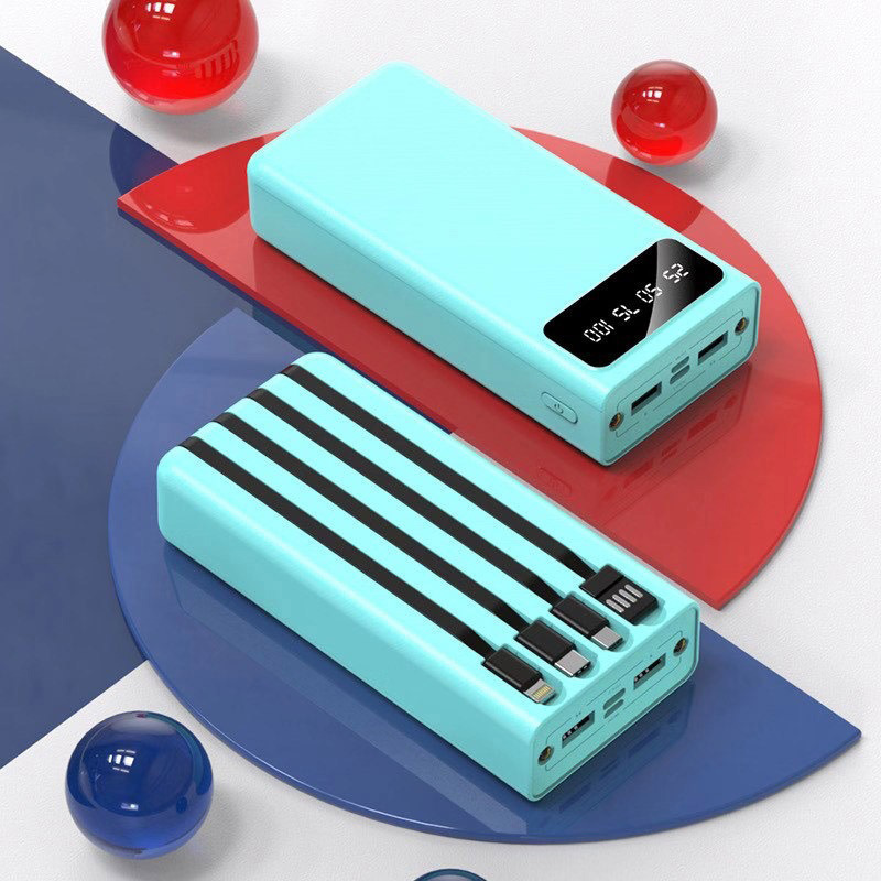 Lámpara LED de gran capacidad con cuatro líneas cargadoras, fuente de alimentación portátil al aire libre, 30000 mA larga duración