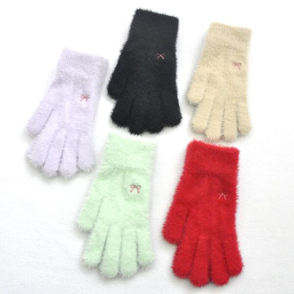 Demi-season warm knitted gloves with bow