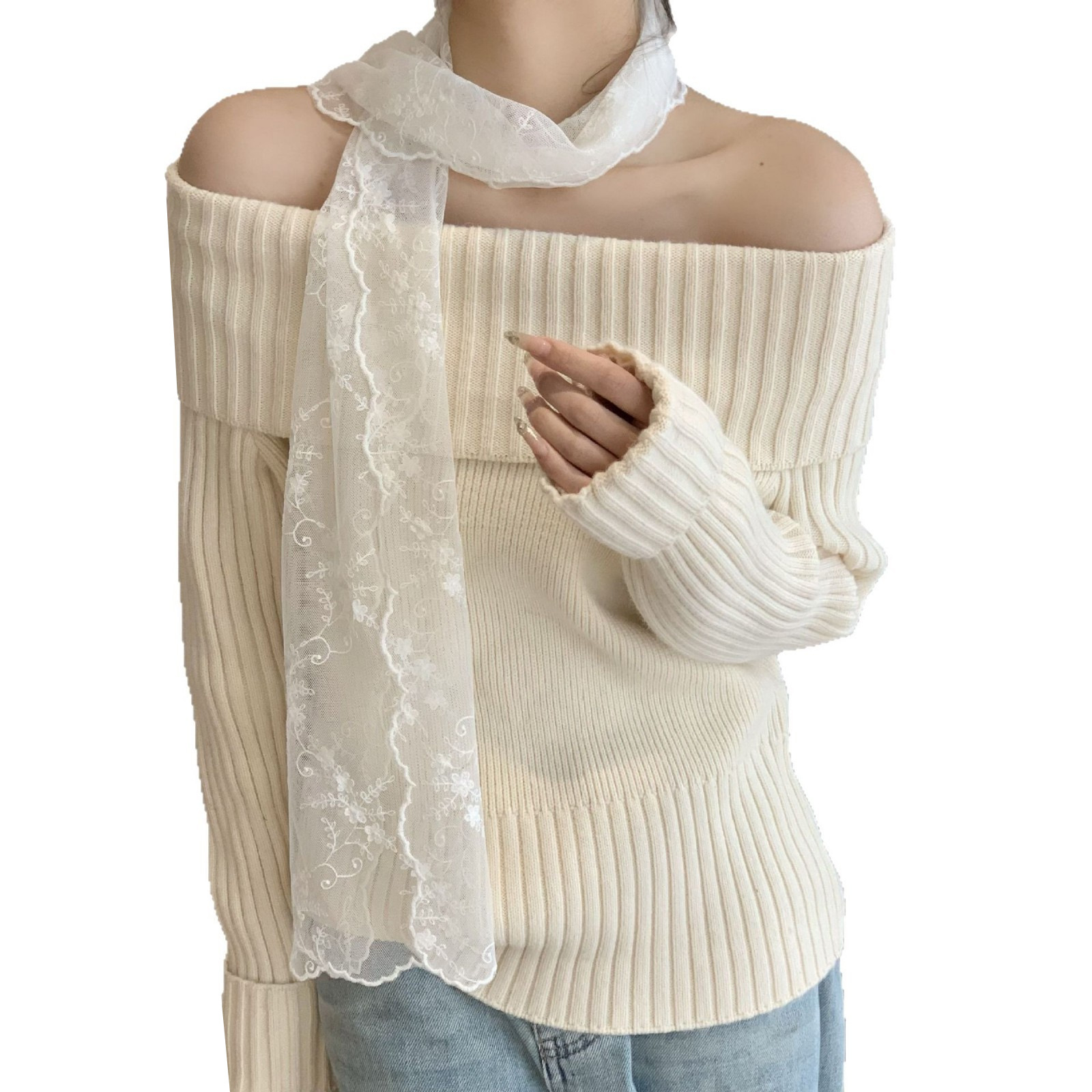 Bufandas de encaje nuevo estilo coreano arco grande pequeño fresco alto sentido bufandas bufandas bufandas de seda al por mayor