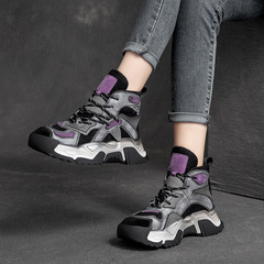 Shanghai Jiezhou Winter New Martin Boots with Fleece, Color-blocked Thick Sole, Contrast Retro Style Dad Boots for Women, Casual Daily Wear