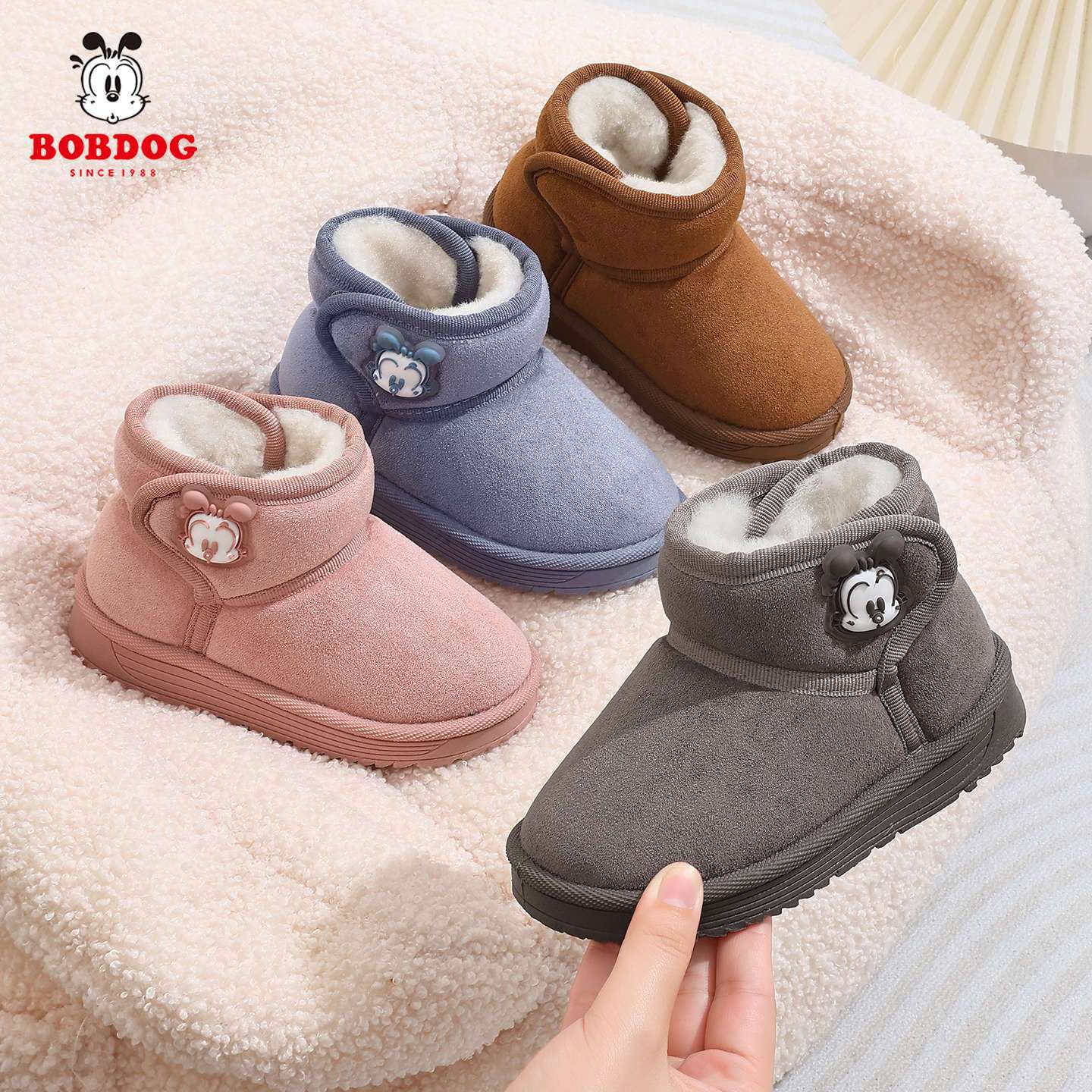 Babudou Kidsren's Snow Boots 2025 Winter New Style Fleece-Lined Thickeneded Warm Boys' Boots Boys and Girls Cotton Shoes
