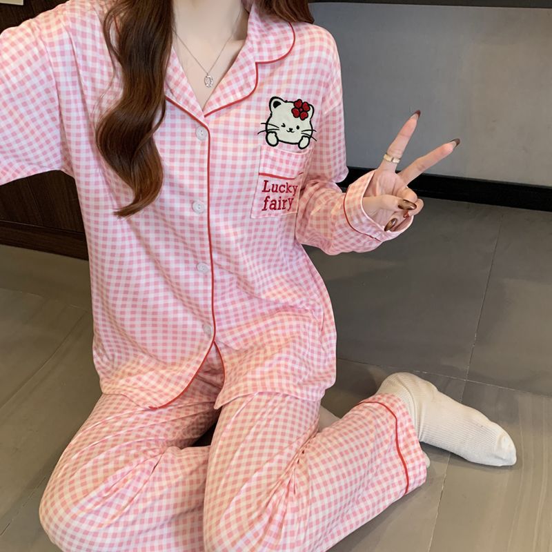 Al por mayor transfronterizo nuevo primavera y otoño pantalones de manga larga pijamas cardigans con ropa casualizada de algodón de dibujos animados