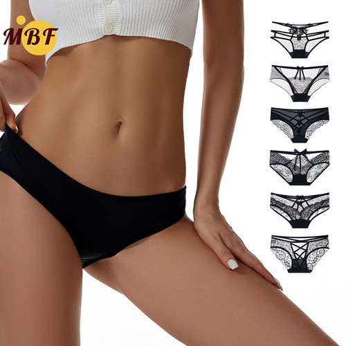 Mid-rise sexy lace lady underwear, semi-transparent mesh with hollow openings, ultra-thin invisible triangle underwear for women