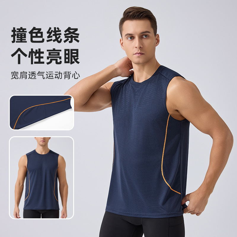 Cross-Border Sports Vest Summer European and American Thin Quick-Drying Vest Men's Running Fitness Sleeveless T-Shirt Breathable Top