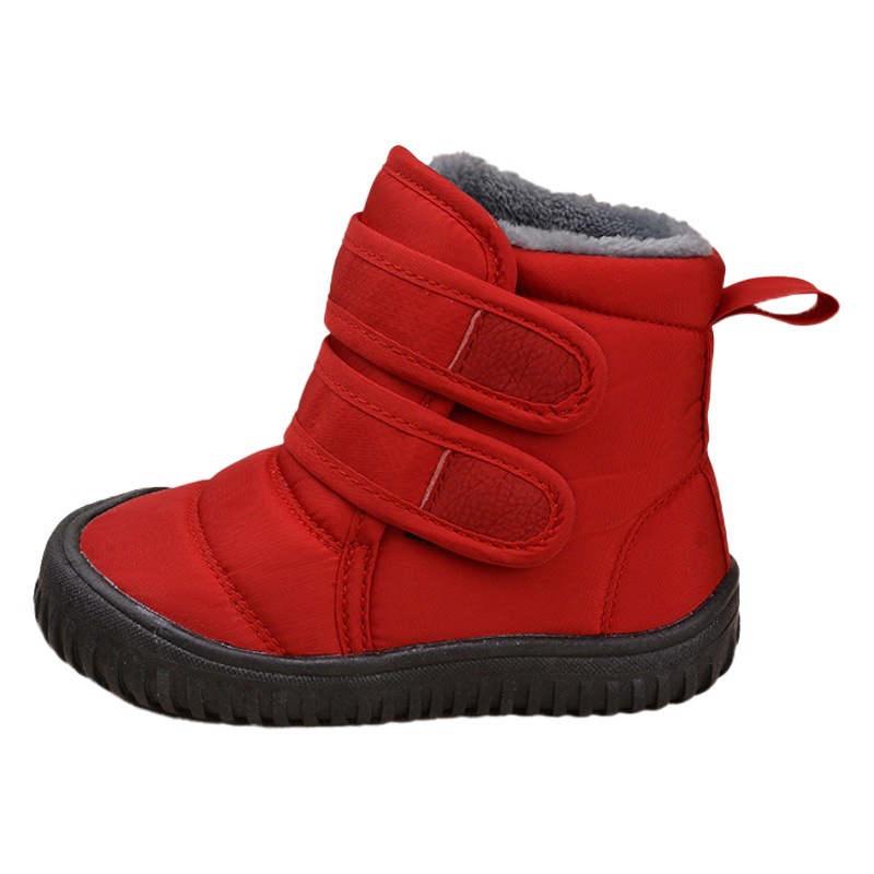 Botas de nieve para niños con forro polar y velcro de invierno, zapatos de algodón informales de estilo coreano, botas cálidas de algodón para bebés con suela suave, versátiles