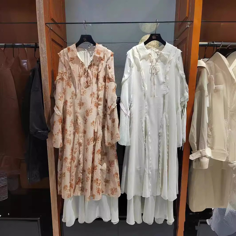 Pure original M home 2024 spring and summer New Lady lace-up elegant long sleeve dress 010HS730-0280