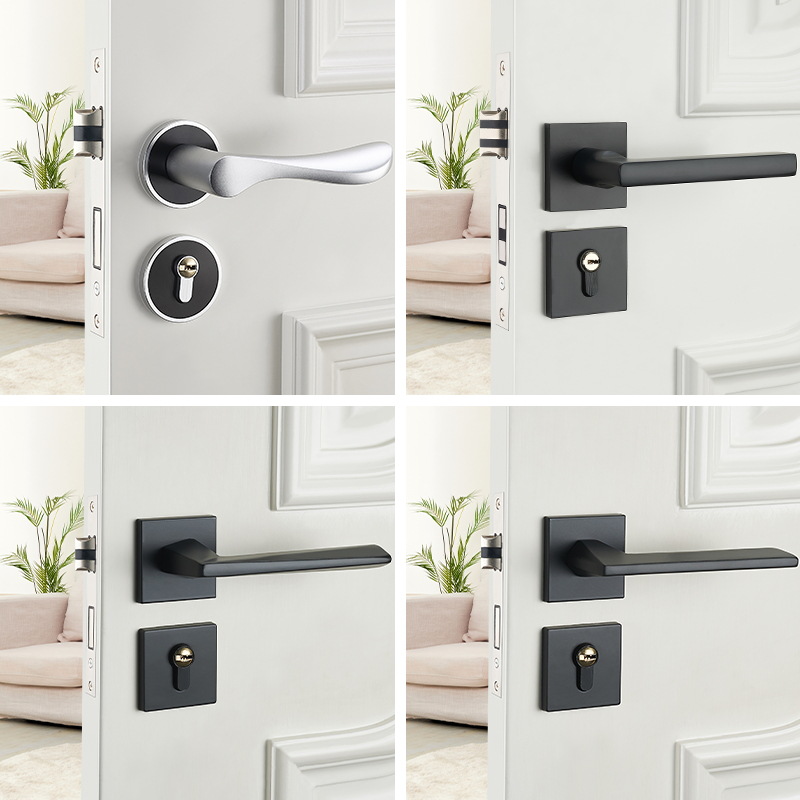 Cerradura de la puerta del hogar Universal split Lock interior dormitorio anticuado cerradura de la puerta manija de la puerta Negro