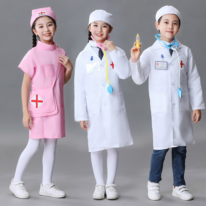 어린이 의사 옷 여아 간호사 옷 유치원 역할 의료 작업복 화이트 코트 세트 공연 의류
