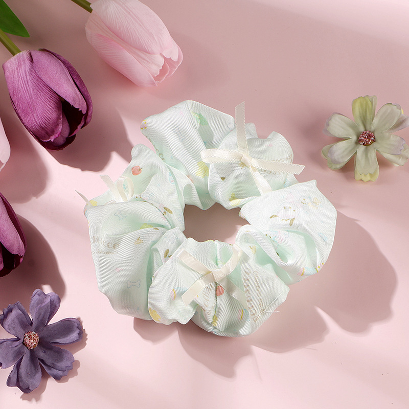 Sanrio Kitty arco estampado cuadrado anillo de intestino grande adorable cabello cuerda atada pelo anillo de pelo Kulomi