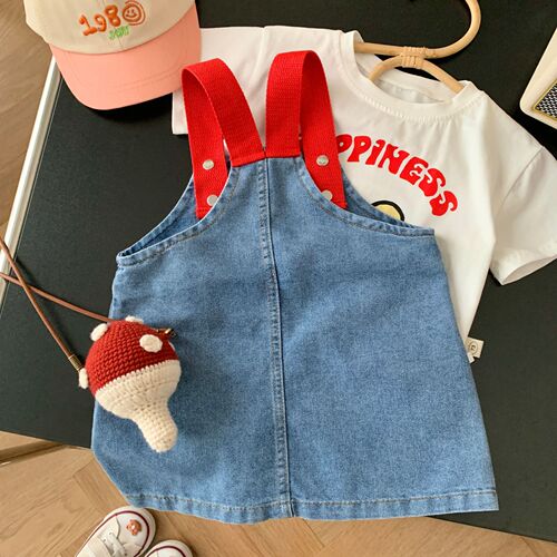 Girls denim skirt 0-6 years old summer baby girl Korean style bear dress baby embroidered cartoon skirt BQ020