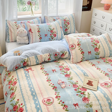 冬季加绒牛奶绒四件套卡通印花珊瑚绒宿舍法兰绒单被套暖冬必备