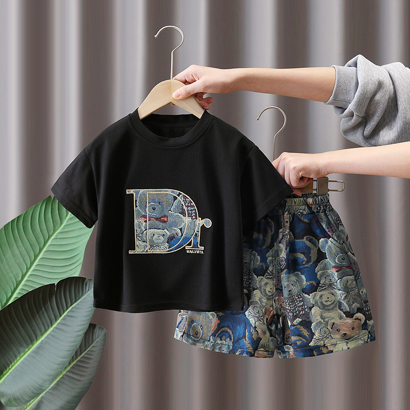 7227 Traje de manga corta para niños 2025 Nuevo estilo de verano para niños Ropa hermosa y de moda Verano delgado de dos piezas Verano