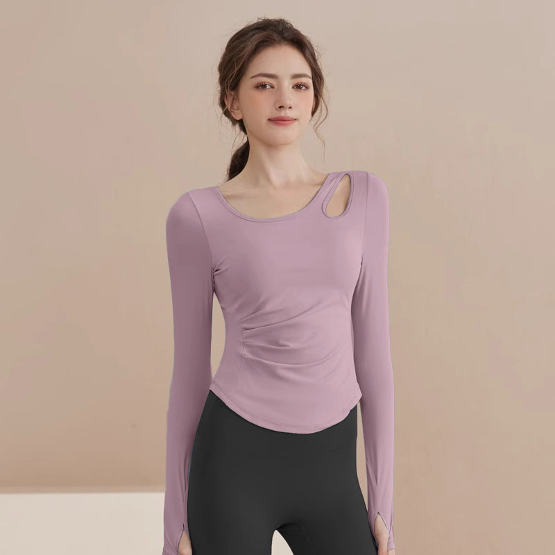 2026 Spring and Summer New Style Yoga Wear with Chest Pads, Long-Sleeved Women's Slim-Fitting Sports Tops, Pilates Training Fitness Wear