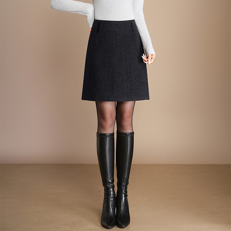 毛呢包臀裙秋冬季新款高腰半身裙时尚气质女装短款A字裙