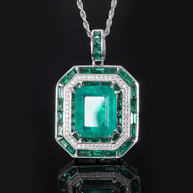 Zhuang Sheng joyería S925 todo el cuerpo de plata TikTok Venta caliente simulación abuela verde cuadrado marca joyería de lujo