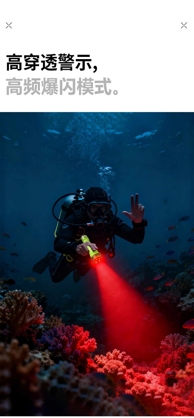 Cross-Border New Led Diving Strong Light Ultra-Bright Waterproof USB Charging Long-Range Long-Life Deep Diving Flashlight for Fishing