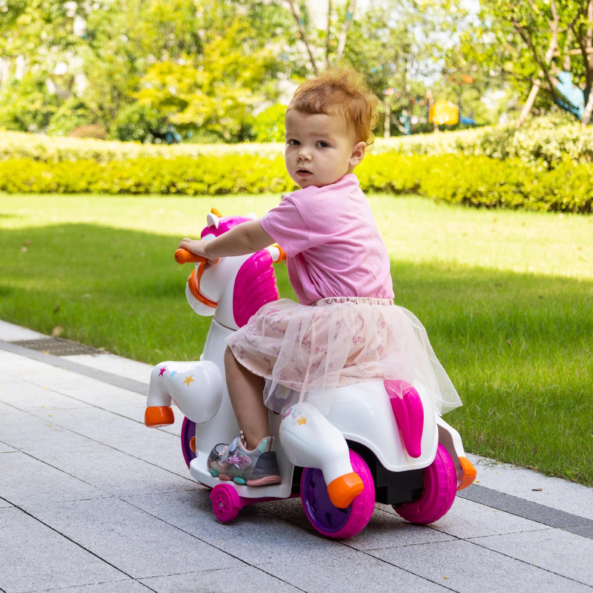 Haier Fort Toys Coche de juguete eléctrico para niños Engrosamiento Carga Niños y niñas Bebés Unicornio Educación temprana Música Puzzle