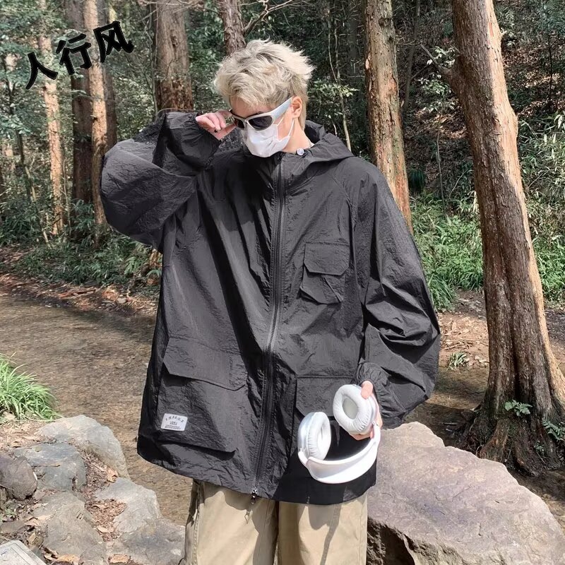 Men's Sports Windbreaker 2024 Winter New Style Badfi Loose Waterproof Hooded Jacket Afdu493
