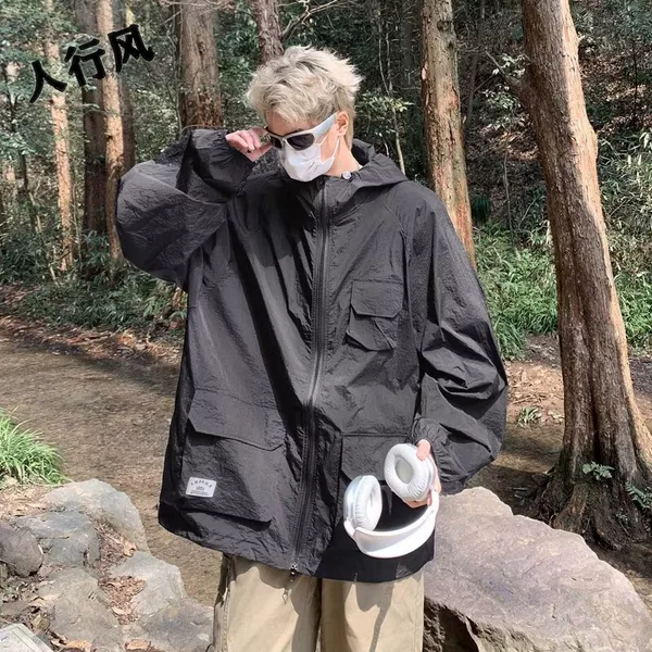 Men's Sports Windbreaker 2024 Winter New Style Badfi Loose Waterproof Hooded Jacket Afdu493