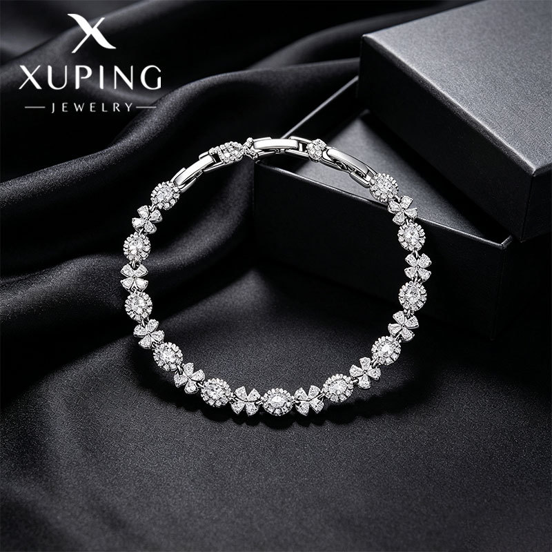 Pulsera de Gemas Artificiales de Aleación de Cobre Chapado en Blanco para Mujer