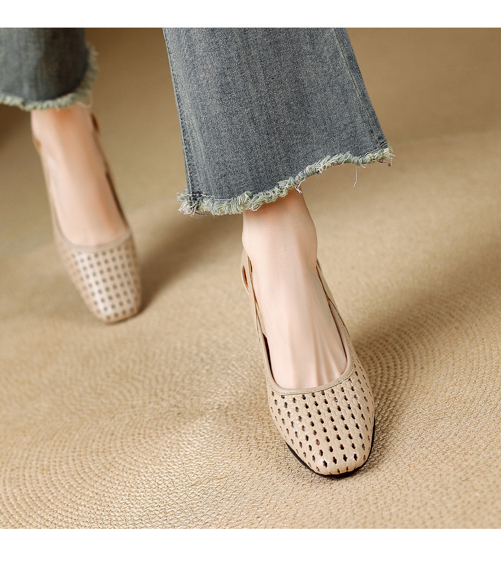 Sandal nữ mũi vuông hở mũi gót xuồng 5 cm – phong cách Pháp — màu trắng ngà, màu mơ chi tiết 7