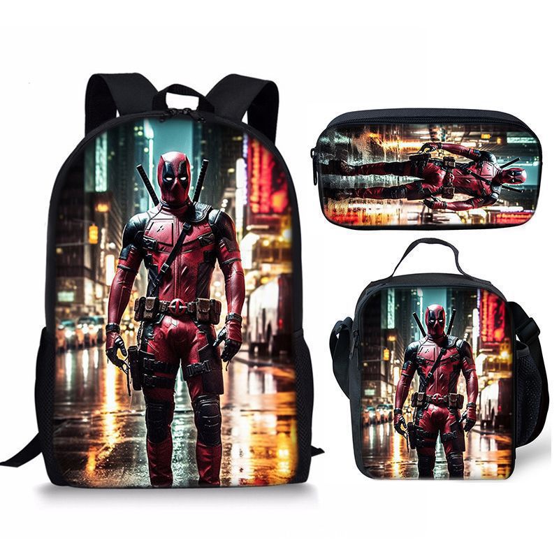 Nuevo deadpool Deadpool paquete de comida de tres piezas bolsa de lápices estudiante mochila de bebé Amazon lindo todo fósforo portátil