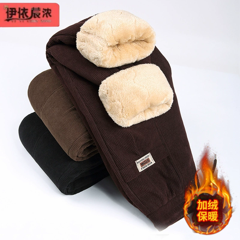 Женские повседневные брюки с эластичной талией, утолщенные Повседневные Брюки Для 50-летних мам, зимняя холодостойкая верхняя одежда, хлопковые брюки, прямые женские брюки