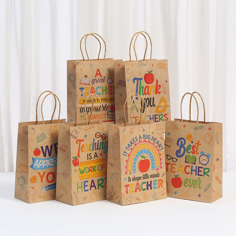 New Style Kraft-Colored Teacher's Day Series Gift Packaging Bags, Kraft Paper Bags, Party and Holiday Gift Bags