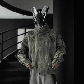 日潮工装外套男春秋潮流宽松立领机车皮衣痞帅休闲百搭夹克