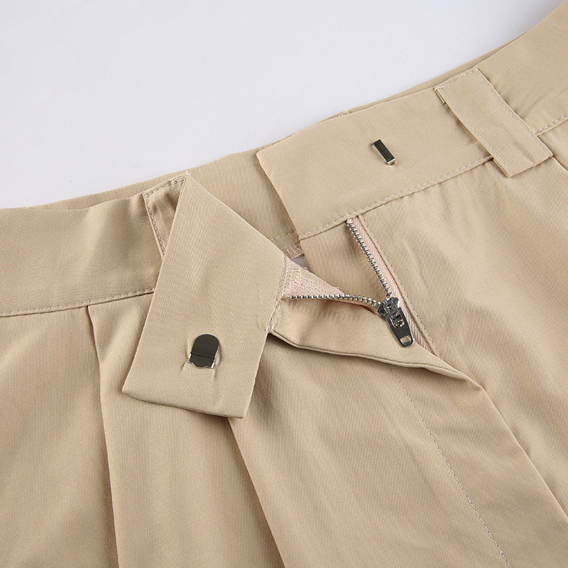 Khaki low waist fake two-piece splicing woven skirt NSSSN119380