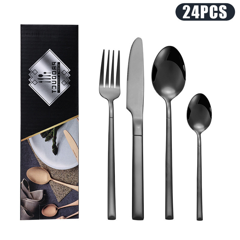 Vajilla de caballero de acero inoxidable de Amazon transfronterizo, bistec occidental, cuchillo, tenedor, cuchara, cuchara de postre, juego de caja de regalo de 24 piezas