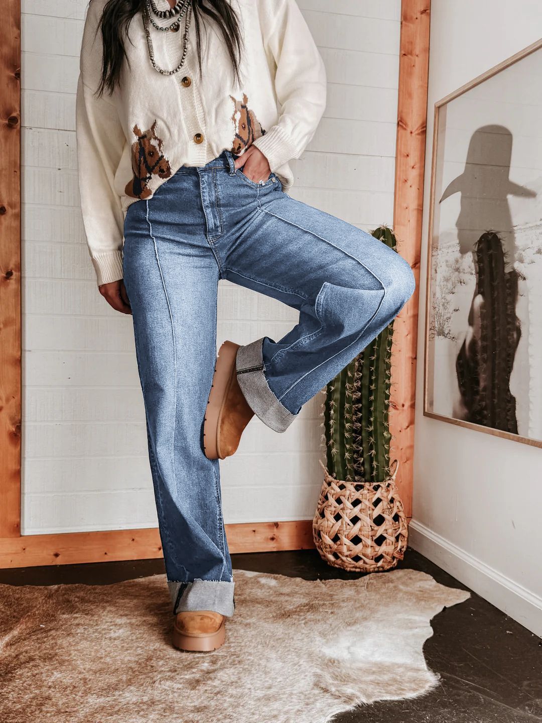 Jeans de Tiro Alto y Pierna Ancha para Mujer de Mezclilla de Algodón y Poliéster, Diseño Retro, Microelástico
