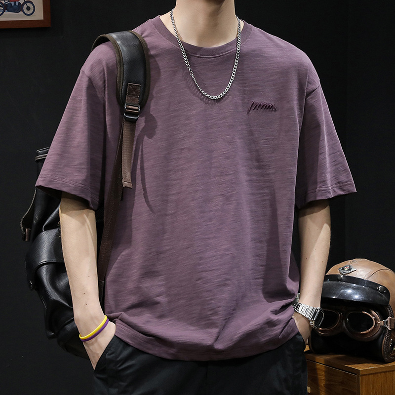 Bamboo Cotton Short-Sleeved T-Shirt Men's Summer Clothing 2026 New Style Half-Sleeved Large Size Trendy Brand Men's Long-Sleeved T-Shirt