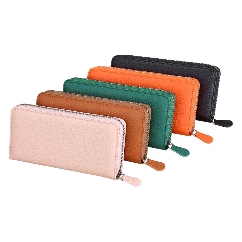 Gran patrón de cuero genuino de las mujeres largas billetera de moda embrague RFID antirrobo cepillo de piel de vaca titular de la tarjeta monedero