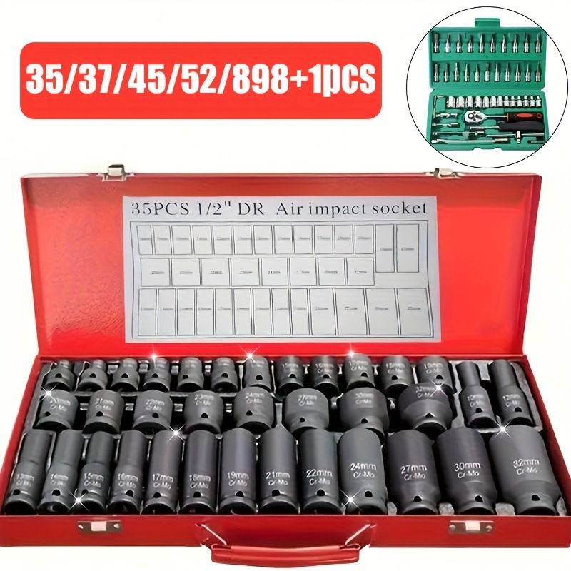 Juego de herramientas transfronterizo 35/37/45/52/8981 Juego de 35 piezas de herramientas de mantenimiento profesional de 1/2 pulgadas