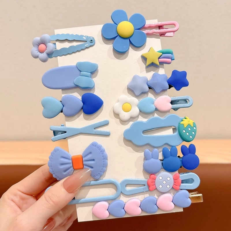 6 clip para el cabello infantil de conejo azul (juego de 14 piezas)