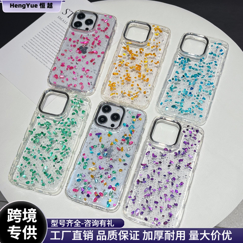 Stone Glue Phone Case Transparent Anti-Fall Phone Protective Cover Suitable for Iphone15Promax Apple 16 Luxury