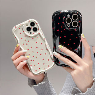 Red Little Heart Suitable for Apple 16 Pro Max Phone Case 15 Plus Cream Case 14 Cross-Border 13 European and American 12 Popular