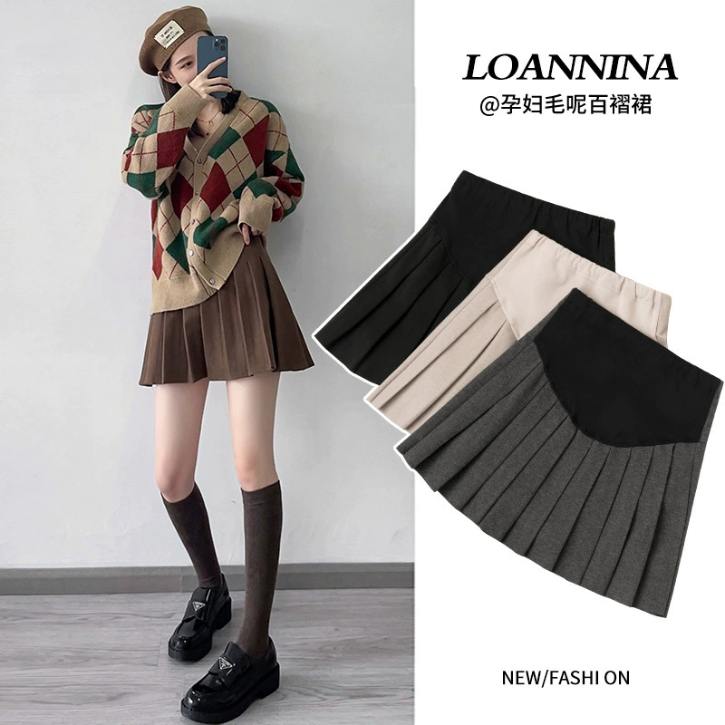 Юбка для беременных 2025, весенне-летний костюм, плиссированная юбка, модная короткая юбка с защитой от воздействия, модная шерстяная юбка трапециевидной формы для мам, уменьшающая возраст