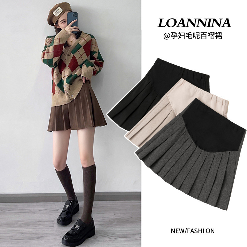 Maternity Dress Skirt 2025 Spring and Summer Suit Pleated Skirt Fashion Anti-slip Short Skirt Trendy Mom Age-reducing A- word Woolen