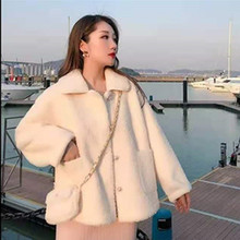 仿羊羔绒纯色宽松外套女秋冬季长袖翻领开衫跨境女装外贸批发eBay