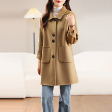 高级感原色双面呢大衣女中长新款韩版显瘦2023秋冬手工羊毛呢外套