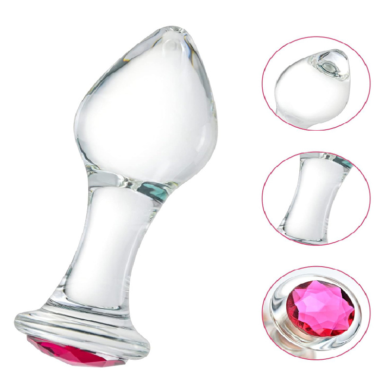 Crystal Glass Anal Plug with Beaded Design, Transparent Small Size for Beginners — detail image 7