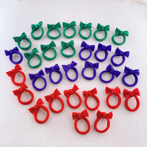 Red ribbon with large butterfly bow, children's hair tie, non-irritating, high elasticity, seamless hair ring, small girl towel loop hair tie