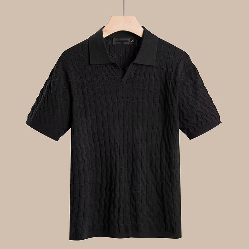Camisa de polo ligera de manga corta para hombre Camiseta de moda simple suéter de solapa delgado de punto de media manga elegante top
