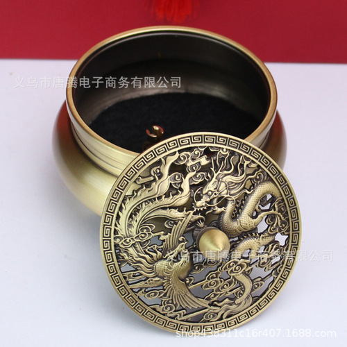 Brass three-legged copper incense burner wholesale pure copper dragon and phoenix double fish home plate incense incense burner ornaments antique handicrafts