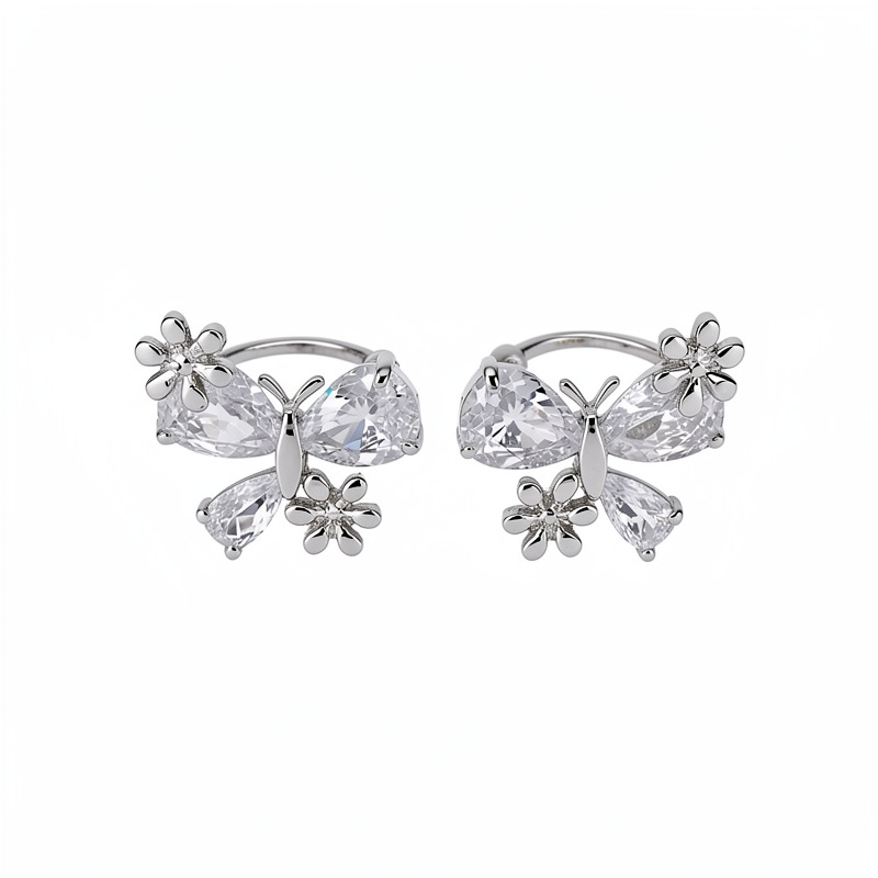 Zircon arco flores orejas clips de orejas mujeres sin agujeros de orejas personalidad temperamento nicho pendientes ligero lujo alta sensación auriculares al por mayor
