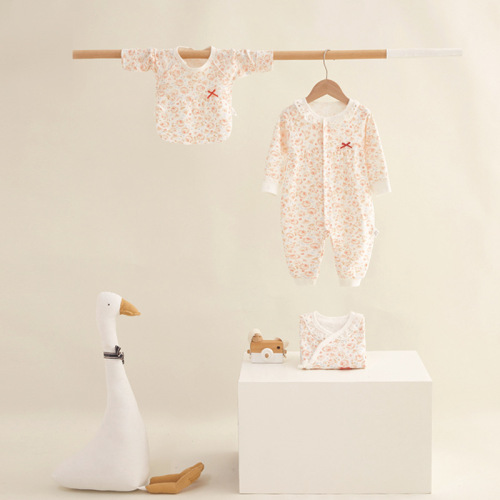 Baby clothes, newborn clothes, spring and autumn long-sleeved cotton, ordinary diagonal placket laces, universal pajamas, baby clothes