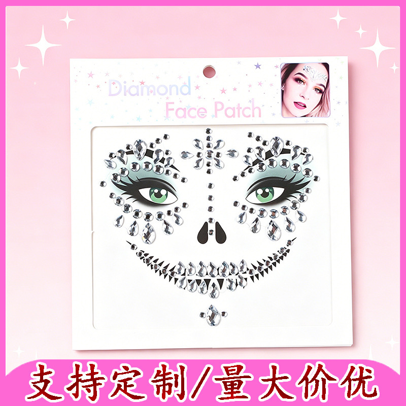 Cross-Border Foreign Trade Halloween Face Stickers Ghost Festival European and American Face Party Makeup Creative Stage Acrylic Diamond Tattoo Stickers Cross-Border Foreign Trade Halloween Face Stickers Ghost Festival European and American Face Party Makeup Creative Stage Acrylic Diamond Tattoo Stickers
